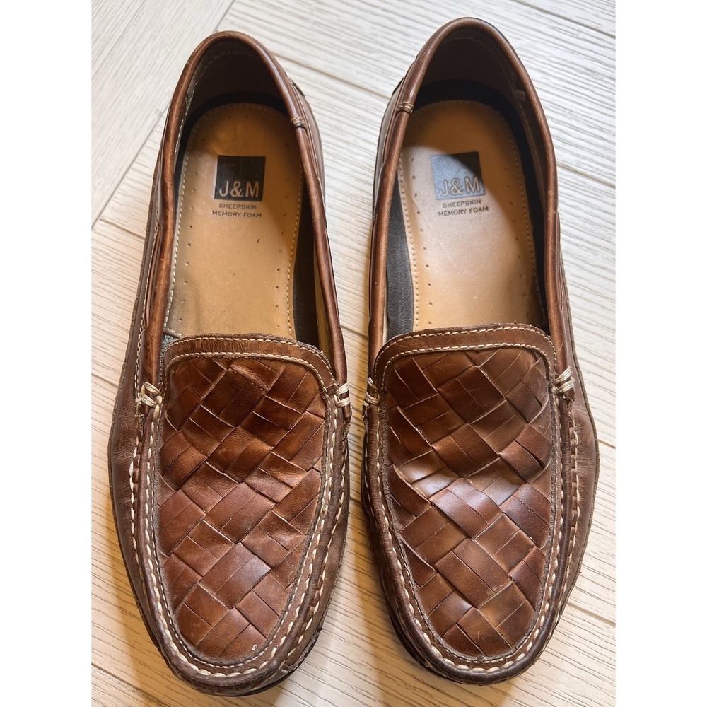 Johnston & Murphy Men's Sheepskin Weaved Leather Brown Slip On Loafers, Sz 10M